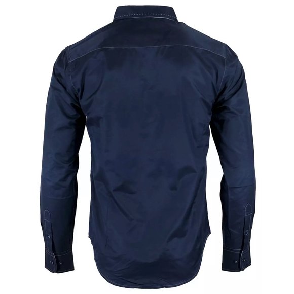 Black Men's long Sleeve Button down Shirt navy - Picture 2 of 9